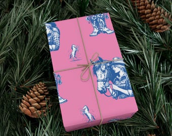 Western Cowgirl Toile Wrapping Paper, Pink Toile Gift Wrap, Cowgirl Gift Wrap, Western Wedding Wrapping Paper, Western Aesthetic, Rodeo Girl