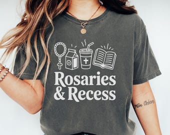 Rosaries and Recess T-Shirts, Catholic Mom TShirt, Catholic Teacher Tee, Funny Catholic School Teacher Shirts, Religion Shirts