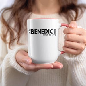 Saint Benedict Mug, Pray For Us, Catholic Gift, Religious Mug, 15oz Accent Mug, Christian Gift Idea, Saint Benedict Gift, Saint Mug