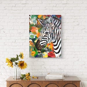 Hand-painted Zebra Acrylic Painting – Original Animal Artwork on Canvas | Modern Wall Art, Abstract Colorful Zebra Painting for Home Decor