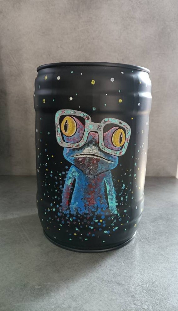 Fût de Bière Recyclé et Customisé à La Peinture Acrylique - Mini Baril- Grenouille Colorée Pop Art