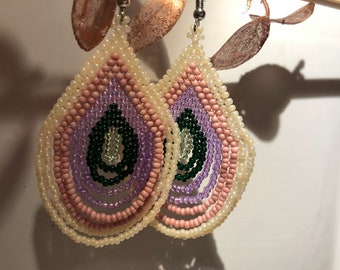 Beaded large multicolor boho hippy style earrings