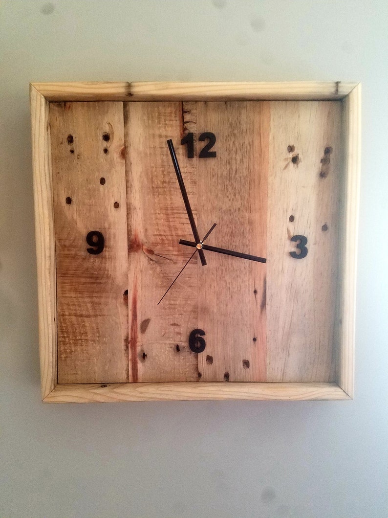 Reclaimed Wood Clock Farmhouse Rustic Wall Cabin Decor Square Housewarming Gift Wedding