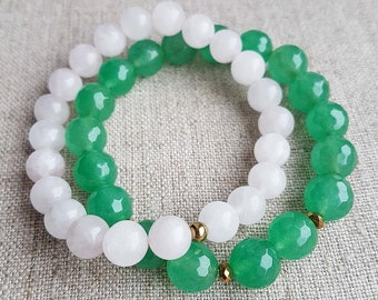 Bead bracelets•Beaded bracelet set•Jade gemstone bracelet•Rose Quartz bracelet•Beaded bracelets for women•Green bracelet•Stretch bracelets