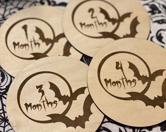 Baby bat wood engraved milestone photo props