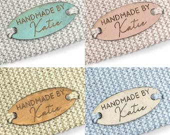 Etiquetas de corcho ovaladas personalizadas de 28 mm x 12 mm. Etiquetas de Corcho Personalizadas, Etiquetas artículos hechos a mano, Etiquetas para Tejer, Etiquetas para Ganchillo- 076
