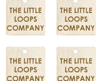 Cream Personalised Faux Leather Tags Square 25mm Product tags, custom business, handmade with love tags, Beanie, Macrame, Scarf - 013
