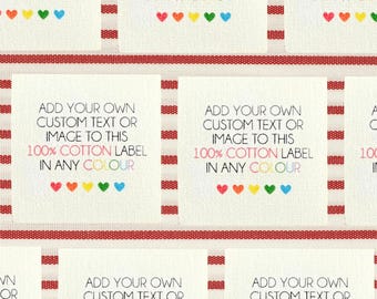 Flatlay Personalised Label Cotton Fabric Colour Square Sew On Tag Flat Lay Handmade Business Precut Add own text, image logo c073 25mmx25mm