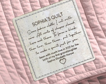 Large Quilt Label Personalised Blanket Patch Cream Cork 60mm x 60mm Sew On Quilt Label Tags - 069