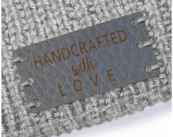 Personalised Grey Medium Size 20mm x 40mm Rectangle Faux Leather labels. Custom leather labels, Tags handmade, Tags Knitting - 006