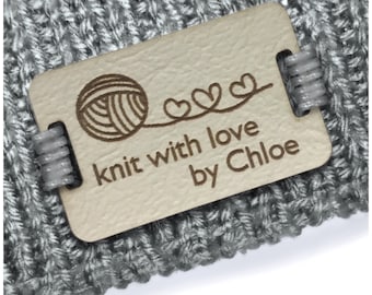 Personalised Set of 50 Cream 28x18mm Faux Leather labels. Square labels, Product Labels handmade items, Tags Knitting, Tags Crochet - 003
