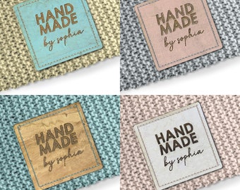 Etiquetas de corcho sintético cuadradas personalizadas de 25 mm x 25 mm. Etiquetas de corcho personalizadas, etiquetas para artículos hechos a mano, etiquetas para tejer, etiquetas para crochet - 091