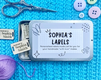 Personalised Tin & 25 Personalised Labels Gift for Crafters, Gift for mum, Nan, mom, hobby gift birthday, Christmas, for her