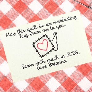 Etiqueta de edredón personalizada, parche de manta, tela de algodón, impresión permanente, etiquetas para coser, 3 tamaños disponibles: pequeño, mediano y grande (c002)