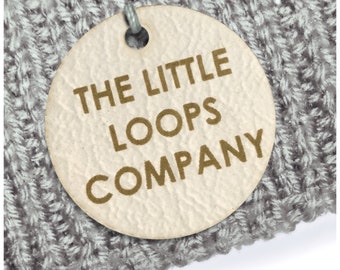 Cream Personalised Faux Leather Tags Circle Round 25mm Product tags, custom embroidery, handmade with love tags,business labels - 013