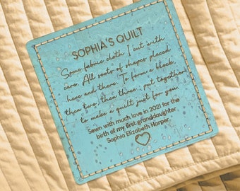 Large Quilt Label Personalised Blanket Patch Blue Cork 60mm x 60mm Sew On Quilt Label Tags - 069