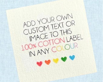 Flatlay Personalised Label Cotton Fabric Colour Square Sew On Tag Flat Lay Handmade Business Precut Add own text, image logo c073 25mmx25mm