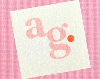Flatlay Personalised Label Cotton Fabric Colour Square Sew On Tag Flat Lay Handmade Business Precut Add own words, image logo c060 25mmx25mm