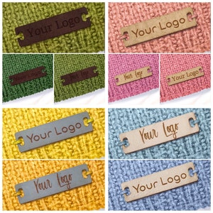 Personalised 28mm x 12mm Rectangle Faux Leather labels. Custom leather labels, Tags handmade items, Tags for Knitting, Tags for Crochet- 002