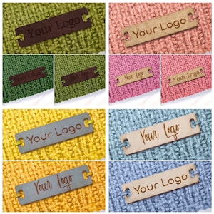 Personalised 28mm x 12mm Rectangle Faux Leather labels. Custom leather labels, Tags handmade items, Tags for Knitting, Tags for Crochet 002 image 1