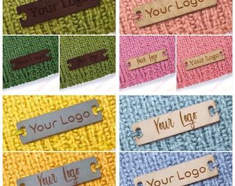 Personalised 28mm x 12mm Rectangle Faux Leather labels. Custom leather labels, Tags handmade items, Tags for Knitting, Tags for Crochet- 002