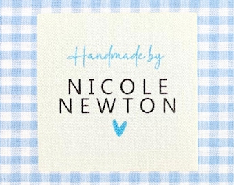 Flatlay Personalised Label Cotton Fabric Colour Square Sew On Tag Flat Lay Handmade Business Precut Add own words, image logo c063 25mmx25mm