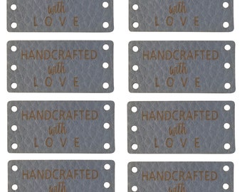 Set 50 Grey Personalised 20mmx40mm Rectangle Medium Size Faux Leather labels. Custom leather labels, Tags handmade, Tags Knitting - 006