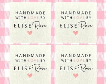 Flatlay Personalised Label Cotton Fabric Colour Square Sew On Tag Flat Lay Handmade Business Precut Add own words, image logo c068 25mmx25mm