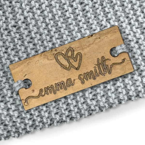 Personalised 28mm x 12mm Rectangle Natural Cork labels. Custom Cork labels, Tags handmade items, Tags for Knitting, Tags for Crochet- 072