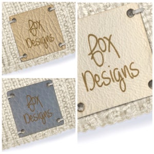 Etichette personalizzate in finta pelle quadrate da 25 mm Etichette per prodotti, etichette personalizzate per aziende, fatte a mano con amore, etichette aziendali, macramè, uncinetto -009