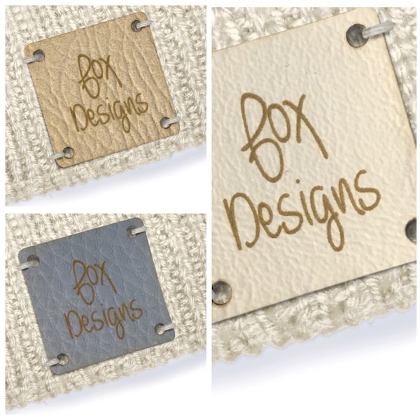 Personalised Faux Leather Tags Square 25mm Product tags, custom business,handmade with love tags,business labels, Macrame, Crochet -009