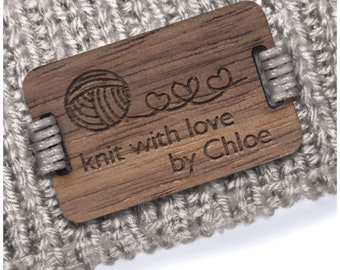 Walnut Wood RECTANGLE Tags 28mmx18mm Wooden Add: Any text, an image, website name or your logo -Handmade Clothing Knitted Products-028