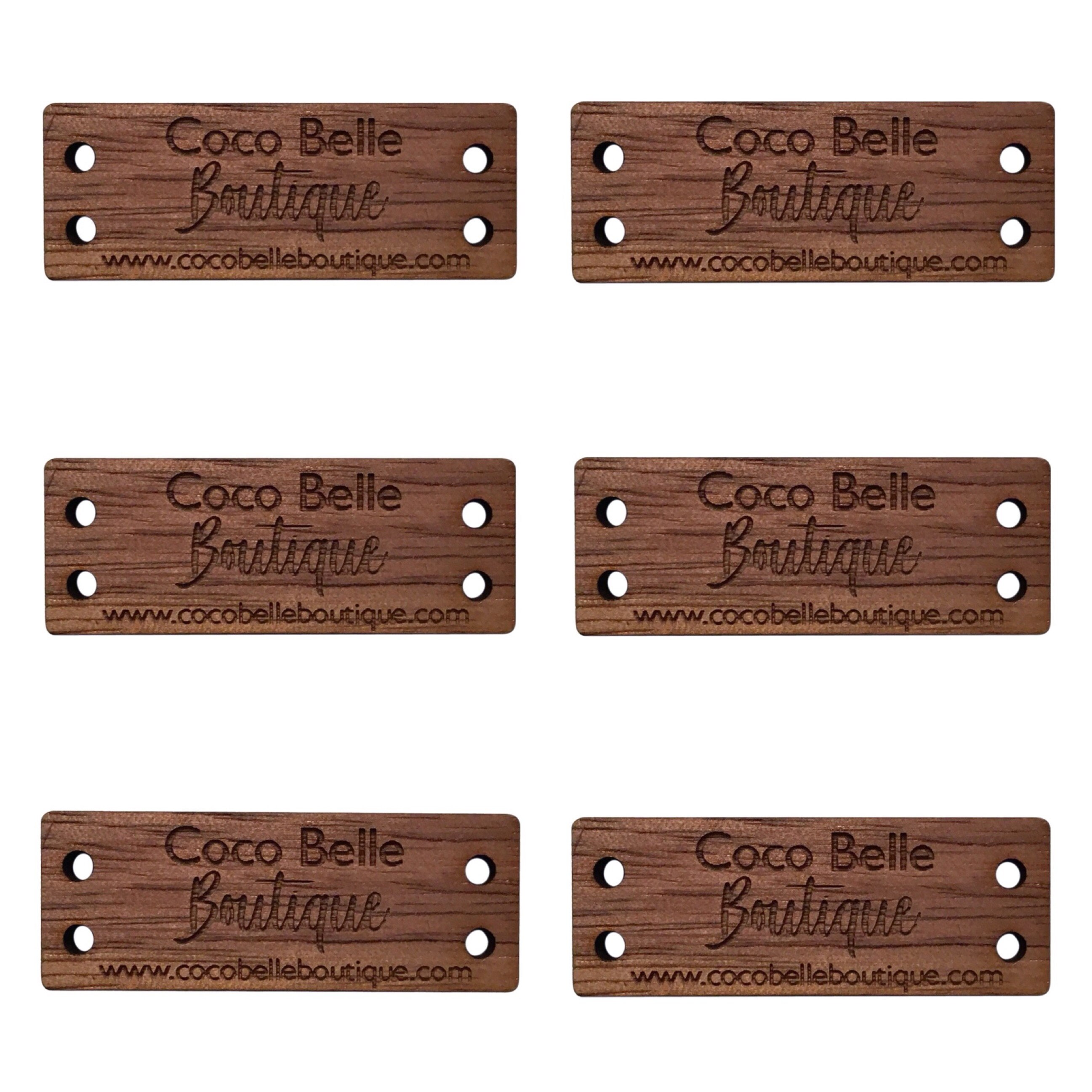 Etiquetas retangulares de madeira de nogueira personalizadas 38mm x 15mm Roupas artesanais de madeira Etiquetas de produtos de crochê de malha - 032