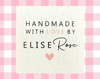 Flatlay Personalised Label Cotton Fabric Colour Square Sew On Tag Flat Lay Handmade Business Precut Add own words, image logo c066 25mmx25mm