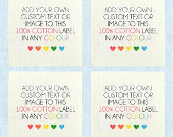 Flatlay Personalised Label Cotton Fabric Colour Square Sew On Tag Flat Lay Handmade Business Precut Add own text, image logo c074 25mmx25mm