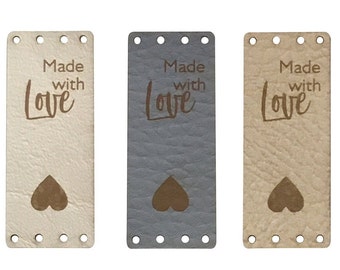 Customisable Center Fold 20mm x 50mm Rectangle Folding Faux Leather labels. Custom leather labels, Tags handmade, Tags Knitting-001