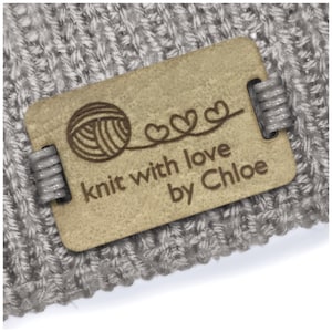 Personalised Set of 50 Tan 28x18mm Faux Leather labels. Square labels, Product Labels handmade items, Tags Knitting, Tags Crochet -003