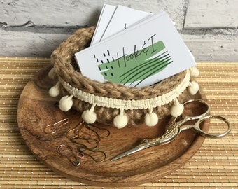 Small Crochet Jute Pom Pom Basket // Home Storage // Jewellery Dish