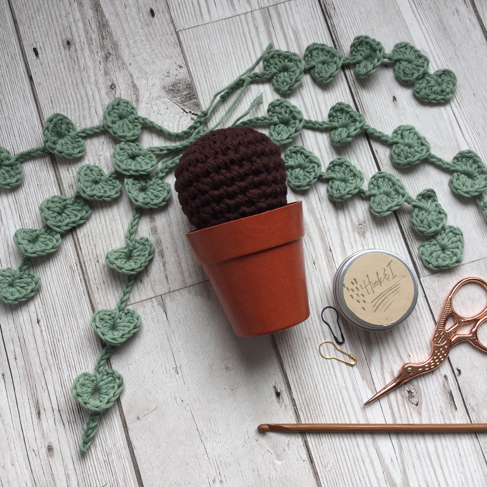 Crochet String of Hearts House Plant // Small Artificial Etsy