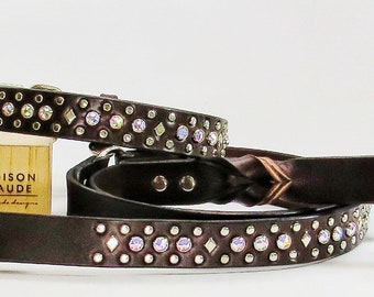 1” Lunar Eclipse Leather Collar and Leash Set. DESIGN YOUR OWN.