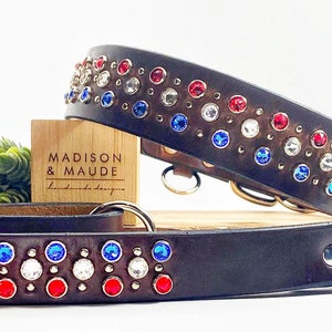 Americana 1.5 Leather Dog Collar and Matching Leash Set. DESIGN YOUR OWN image 1