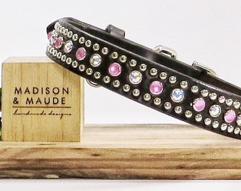 1" Abigail Leather dog Collar. DESIGN YOUR OWN