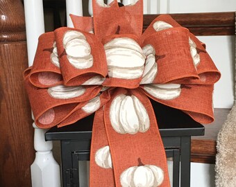 Fall Pumpkin Lantern Bow, Thanksgiving Railing Decor