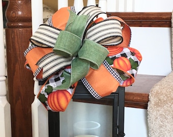 Fall Lantern Bow, Buffalo Plaid Pumpkin Ribbon, Autumn Decor