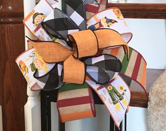 Fall Lantern Bow, Scarecrow & Buffalo Plaid, Autumn Decor