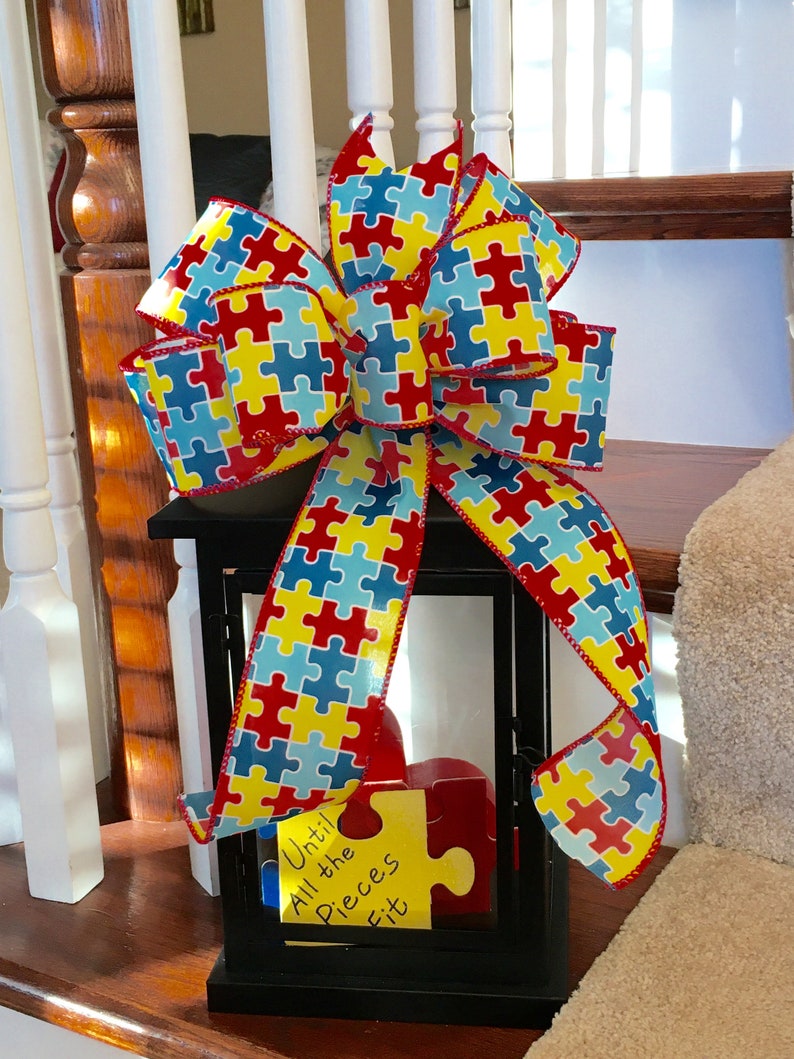 Holiday Bow Autism Decor Gift Bow Autism Bow Farmhouse Bow Lantern Bow Bows for Lantern Year Round Bow Autism Wreath Bow