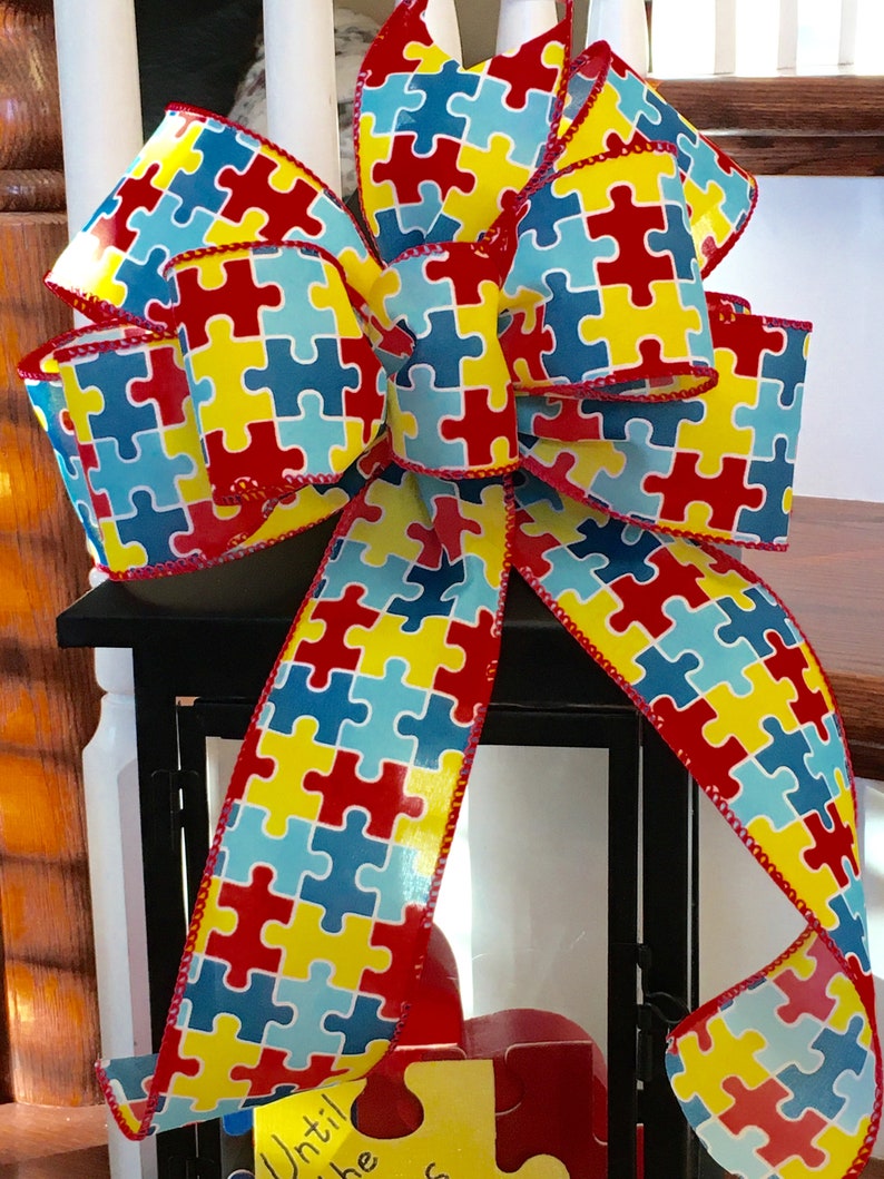 Holiday Bow Autism Decor Gift Bow Autism Bow Farmhouse Bow Lantern Bow Bows for Lantern Year Round Bow Autism Wreath Bow