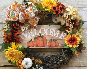 Fall Wreath, Fall Grapevine Wreath, Front Door Wreath, Autumn Decor, Thanksgiving Decor, Year Round Wreath, Gift for Her, Welcome Sign