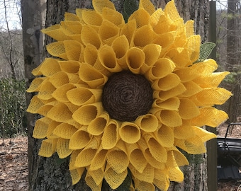 Sunflower Wreath, Yellow Burlap Wreath, Burlap Flower Wreath, Spring Wreath, Summer Wreath, Fall Wreath, Front Door Wreath, Sunflower Decor