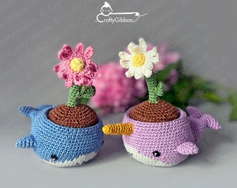 Patron PDF Amigurumi/Crochet : Baleine/Narval Daisy Planter